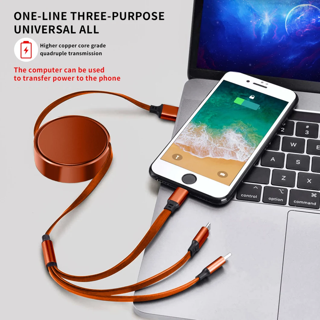 Full Aluminium Fast Charging 3 in 1 Retractable USB Cable